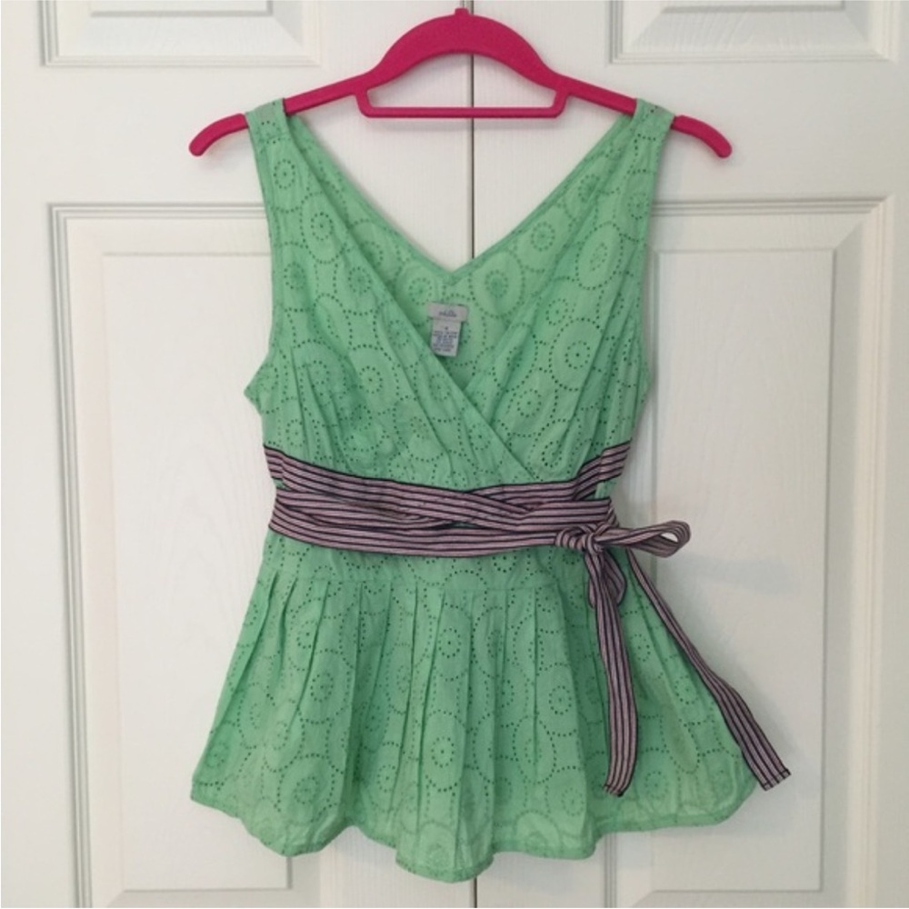 {ANTHRO} Odille Seafoam Green Sleeveless Wrap Peplum Top with Striped Belt